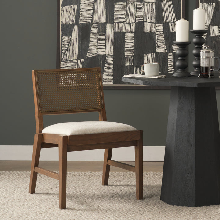 Reid Framed Black Cane Black Leather Dining Chair