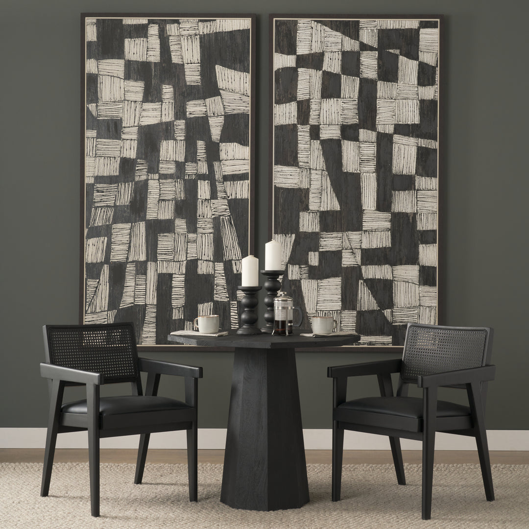 Reid Framed Black Cane Black Fabric Dining Armchair