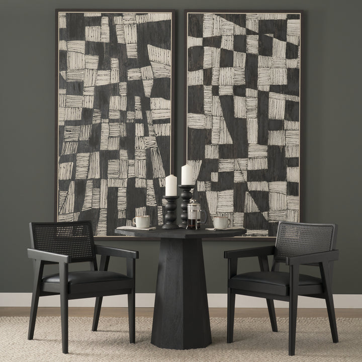 Reid Framed Black Cane Black Fabric Dining Armchair