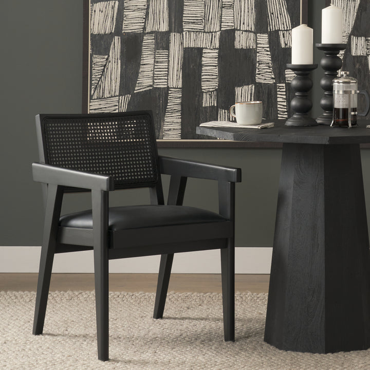 Reid Framed Black Cane Black Fabric Dining Armchair