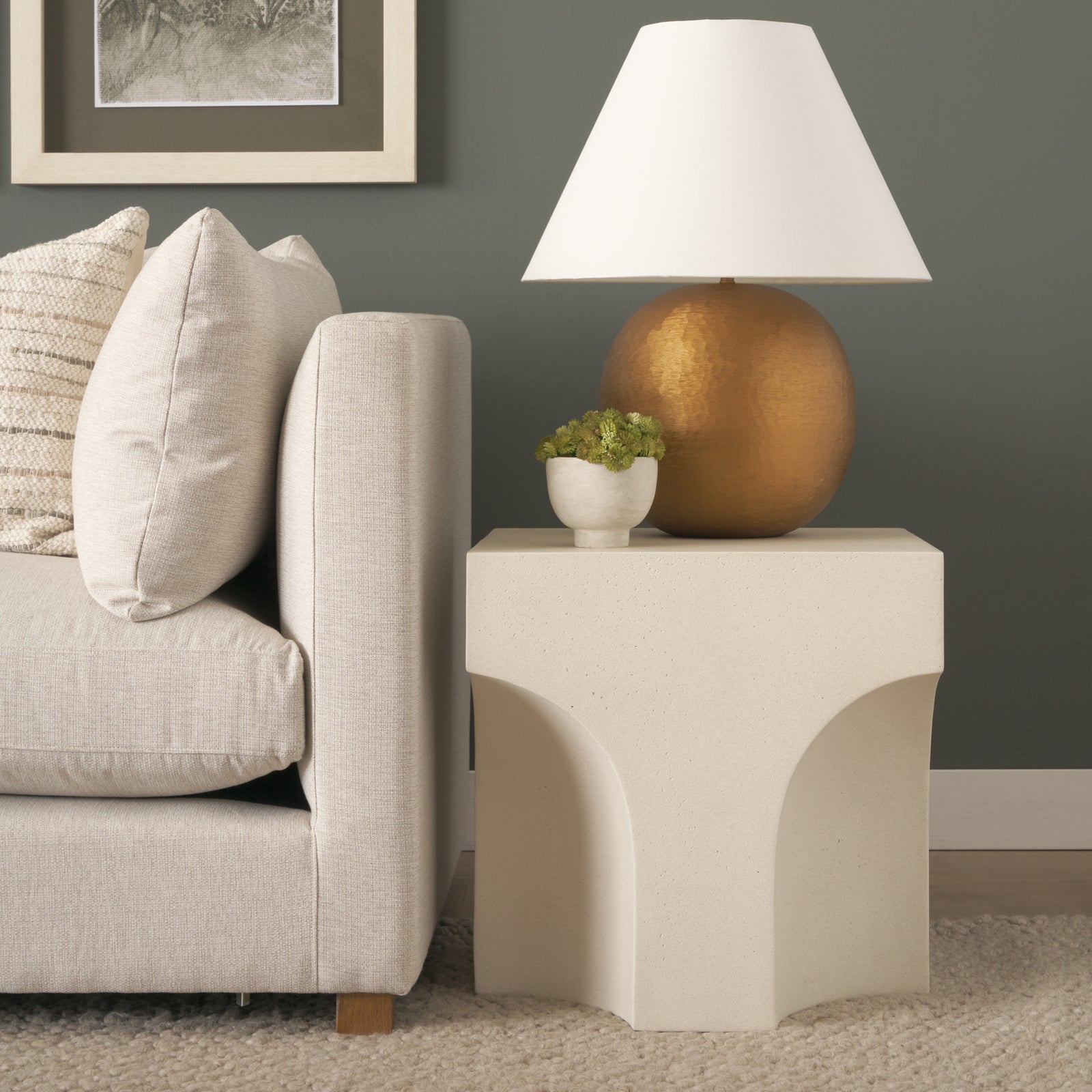 Bunda Square Sculptural Stone Finish Accent Table