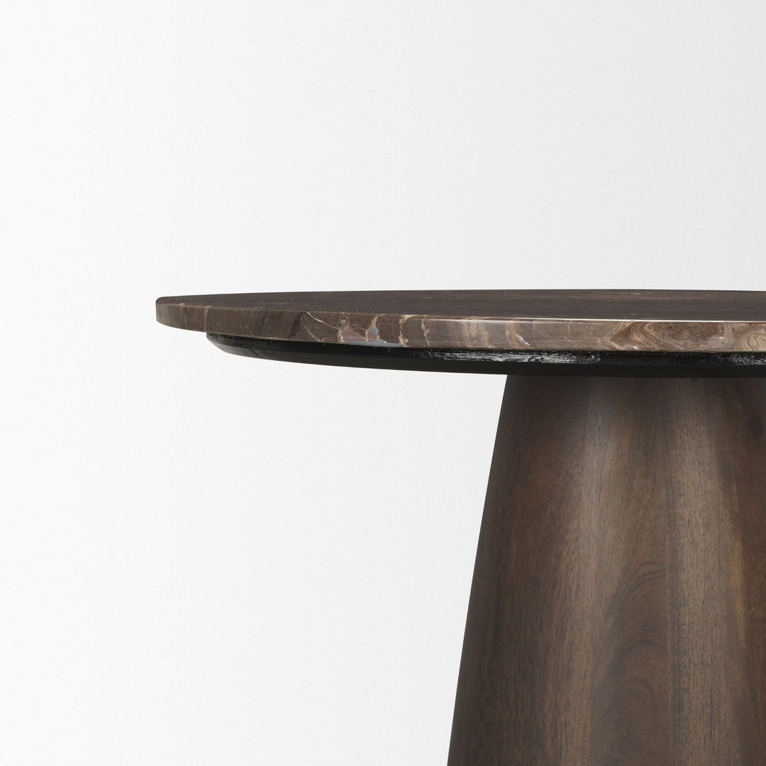 Allyson 32" Round Dark Brown wood w/ Cappuccino Marble Top Bistro Table
