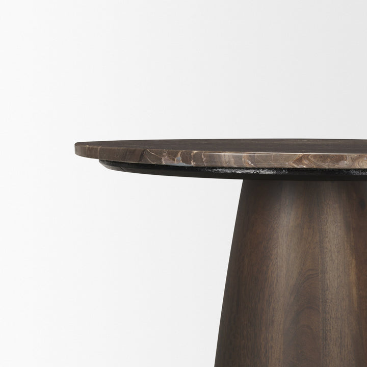 Allyson 32" Round Dark Brown wood w/ Cappuccino Marble Top Bistro Table