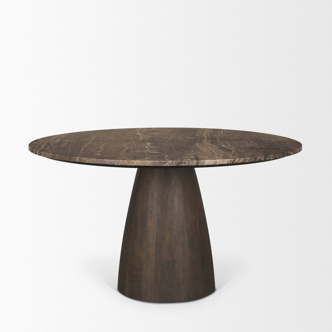 Allyson 54" Round Dark Brown w/ Cappuccino Marble Pedestal Dining Table
