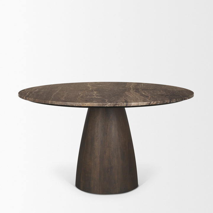 Allyson 54" Round Dark Brown w/ Cappuccino Marble Pedestal Dining Table