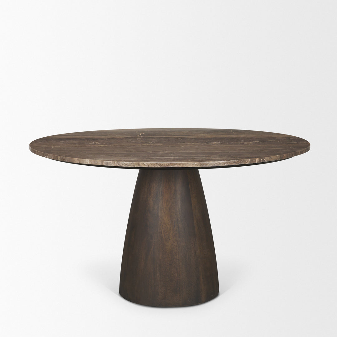 Allyson 54" Round Dark Brown w/ Cappuccino Marble Pedestal Dining Table