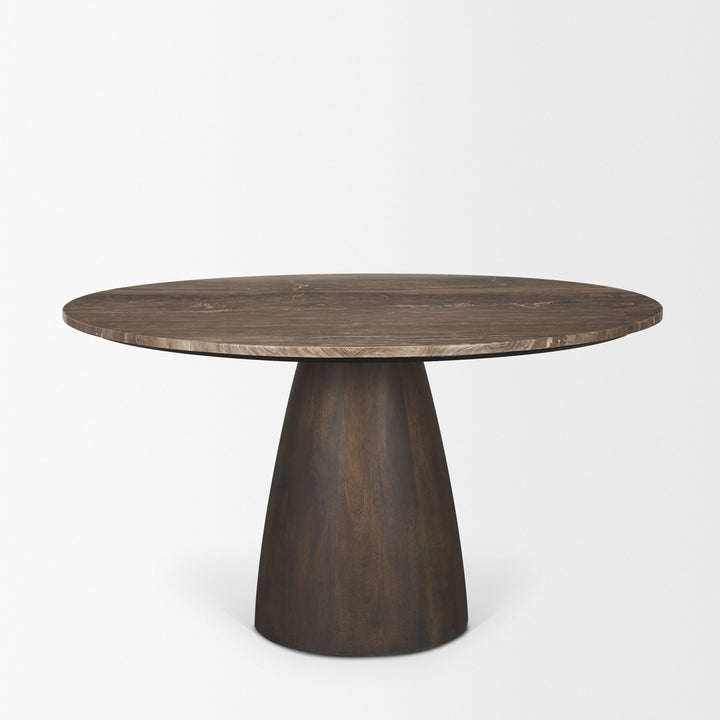 Allyson 54" Round Dark Brown w/ Cappuccino Marble Pedestal Dining Table