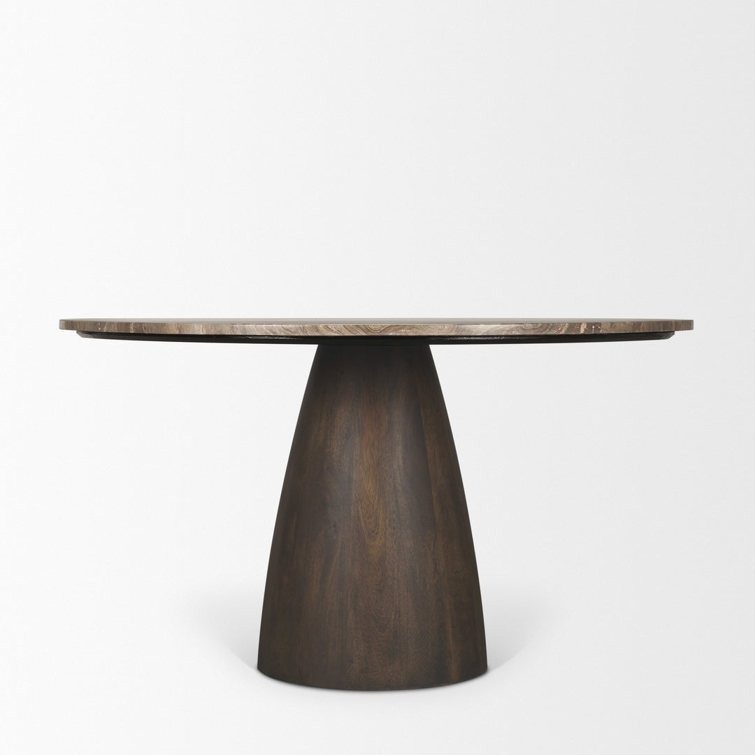 Allyson 54" Round Dark Brown w/ Cappuccino Marble Pedestal Dining Table
