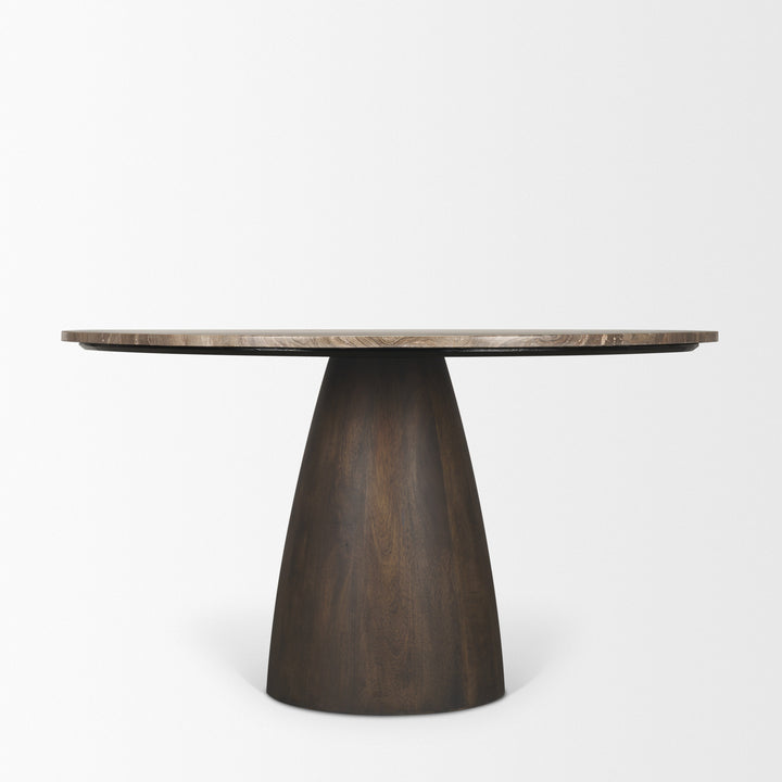 Allyson 54" Round Dark Brown w/ Cappuccino Marble Pedestal Dining Table