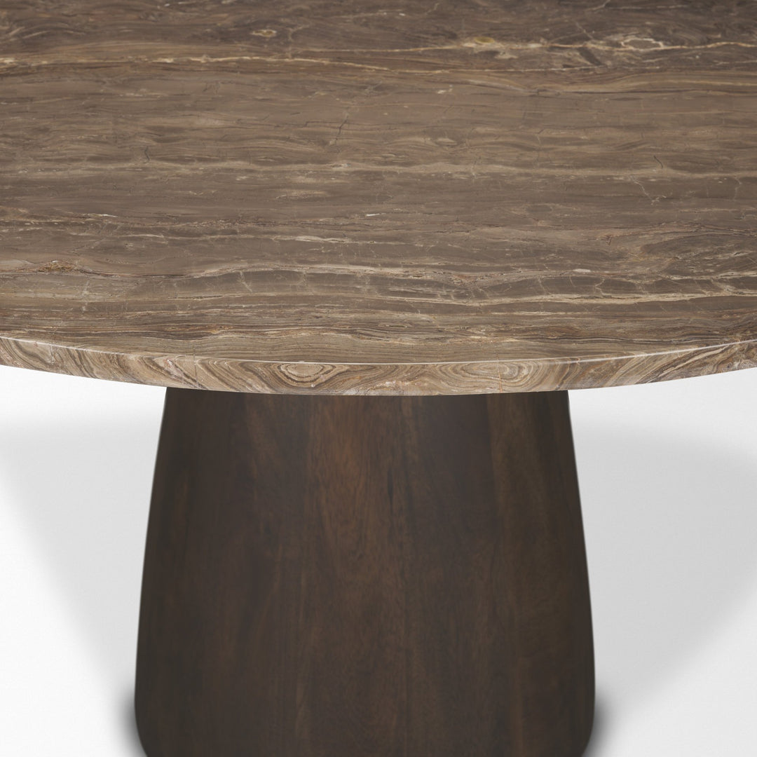 Allyson 54" Round Dark Brown w/ Cappuccino Marble Pedestal Dining Table