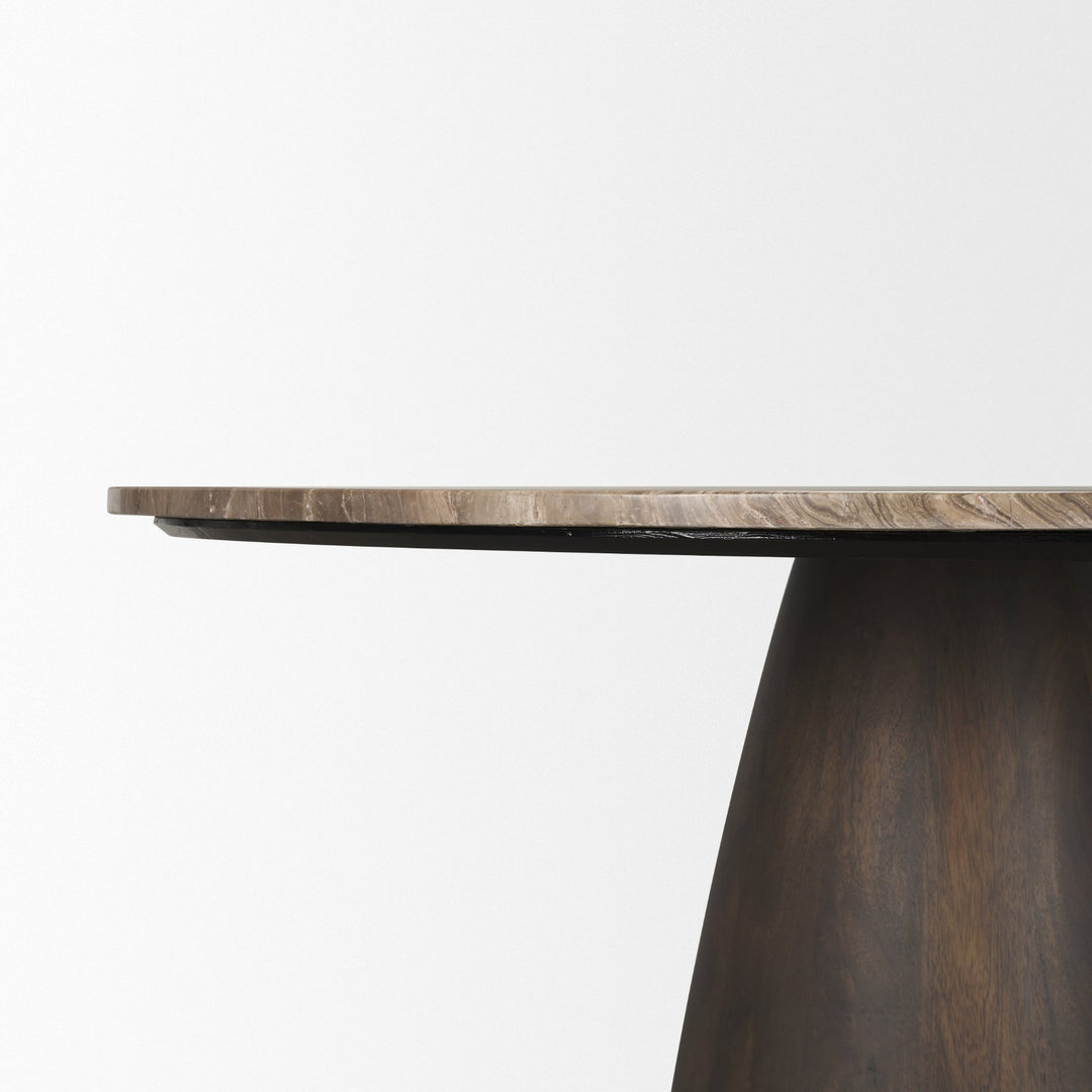 Allyson 54" Round Dark Brown w/ Cappuccino Marble Pedestal Dining Table