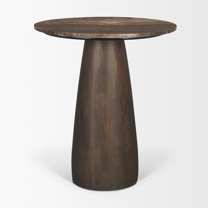 Allyson 32" Round Dark Brown wood w/ Cappuccino Marble Top Bistro Table
