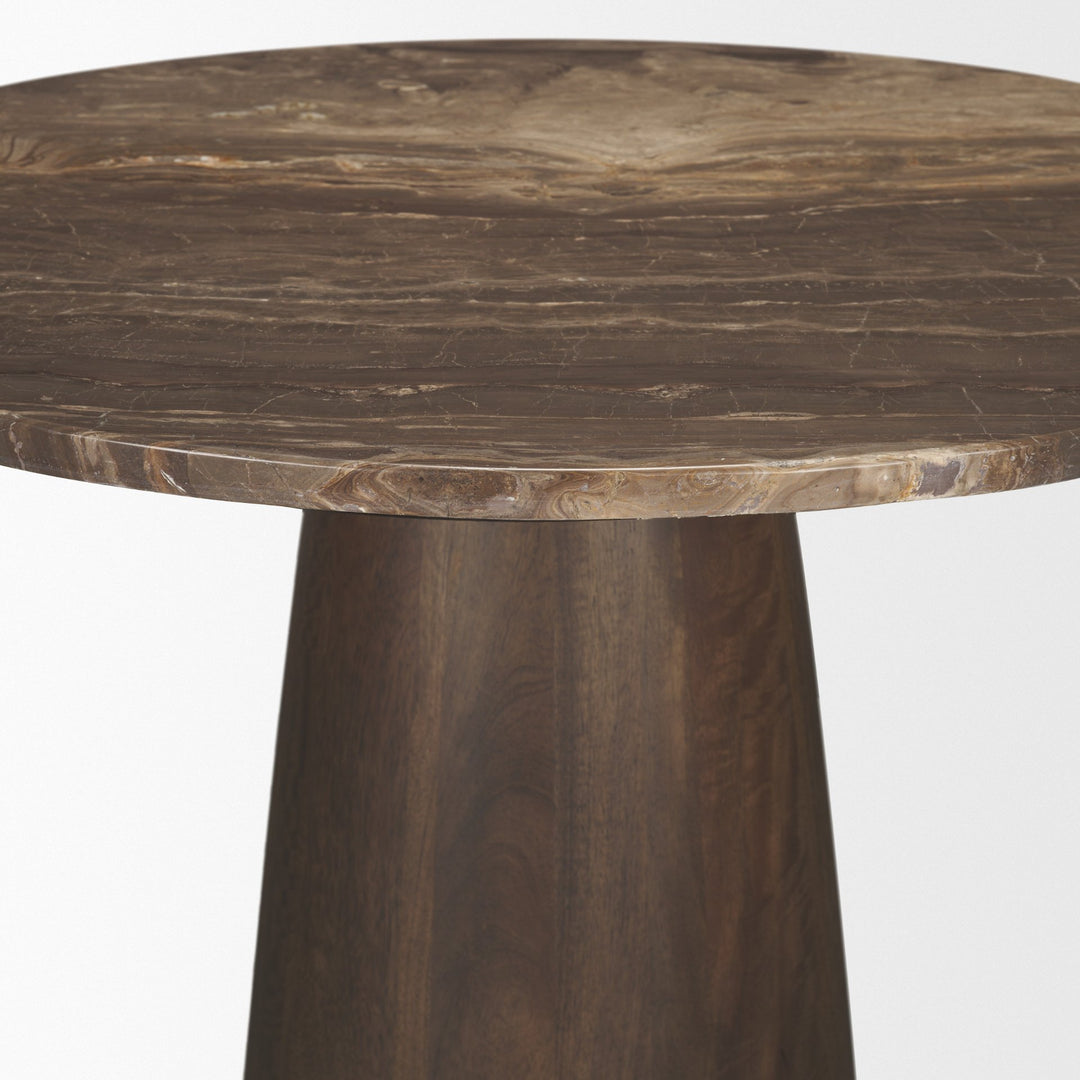 Allyson 32" Round Dark Brown wood w/ Cappuccino Marble Top Bistro Table