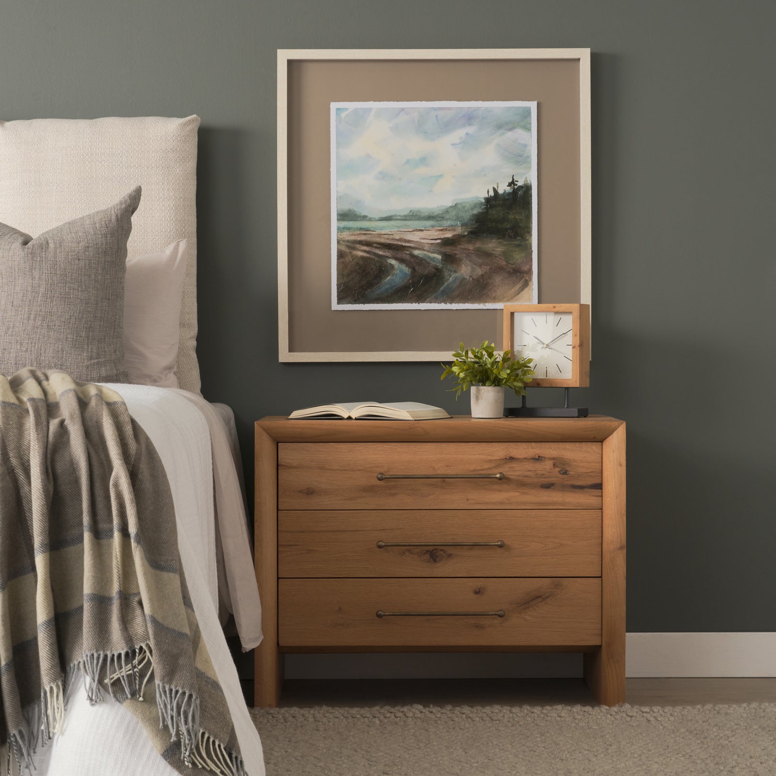 Belford 3-Drawer Light Brown Oak Wood Closed Nightstand