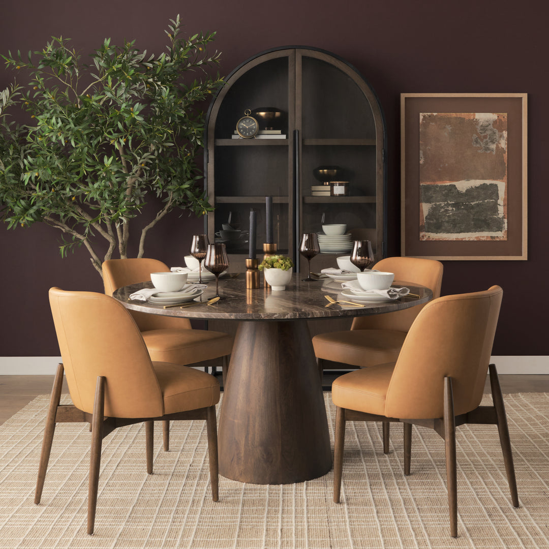 Abbie Slope Curved Back Tan Leather Dining Side Chair