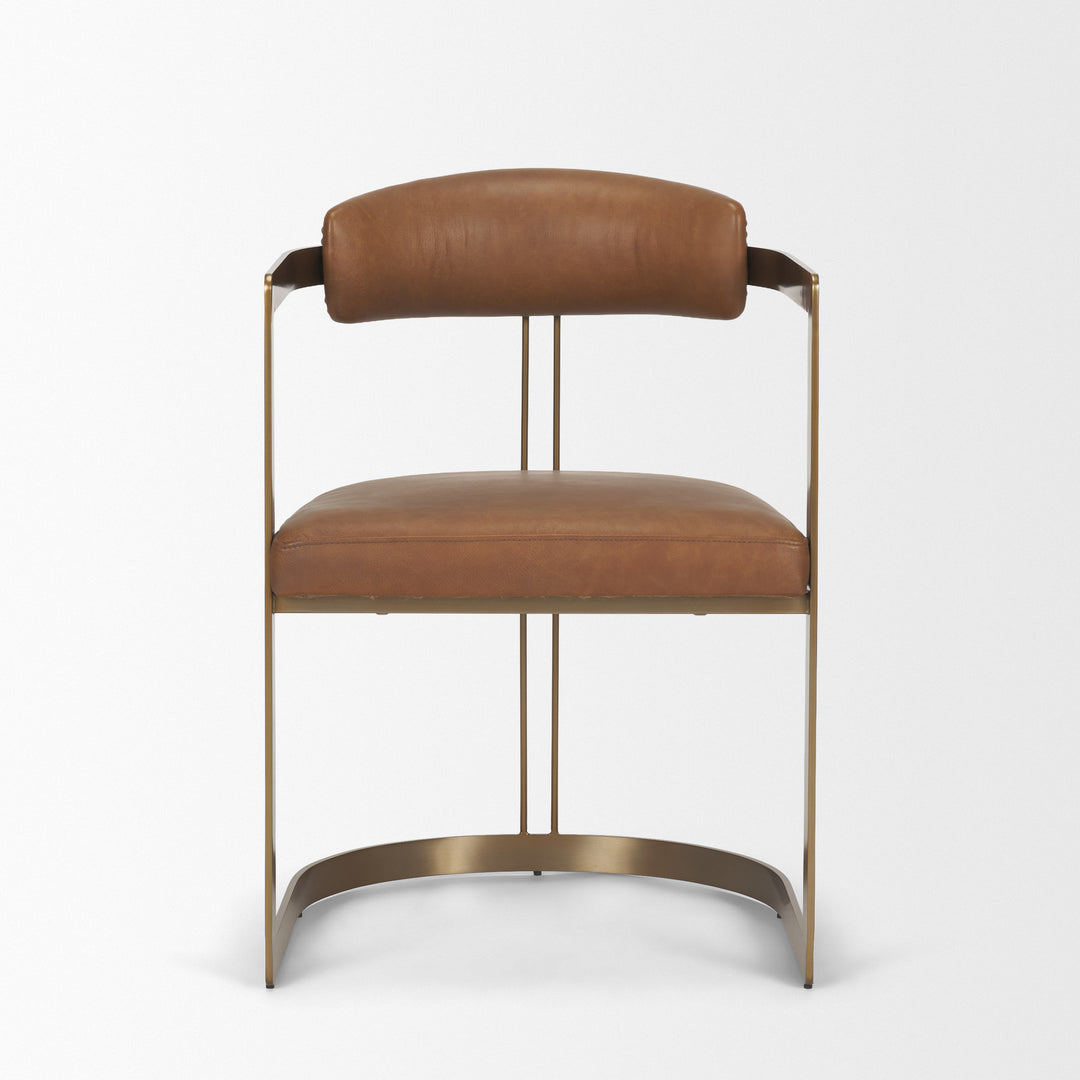Hollyfield I Brown Leather Seat Gold Iron Frame Dining Chair