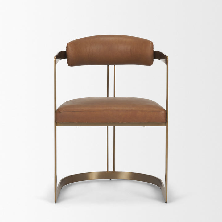 Hollyfield I Brown Leather Seat Gold Iron Frame Dining Chair