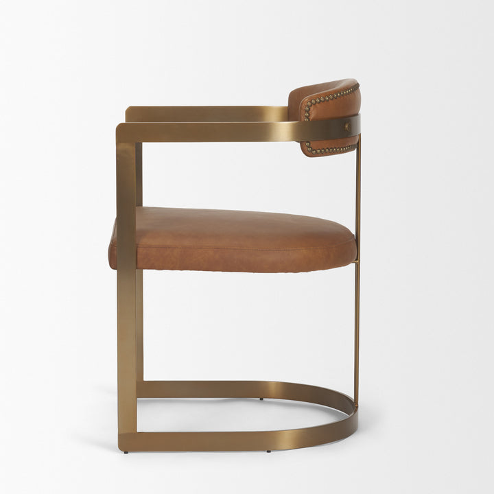 Hollyfield I Brown Leather Seat Gold Iron Frame Dining Chair