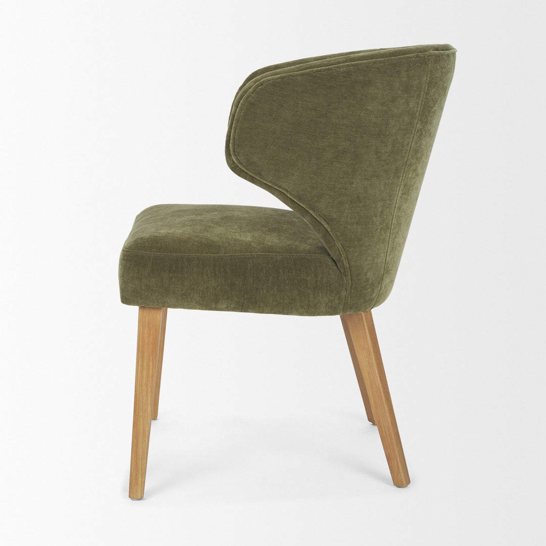 Niles 22.5L x 24.5W x 32H Moss Olive Fabric Seat W/ Mid Brown Wooden Legs Wingback Dining Chair