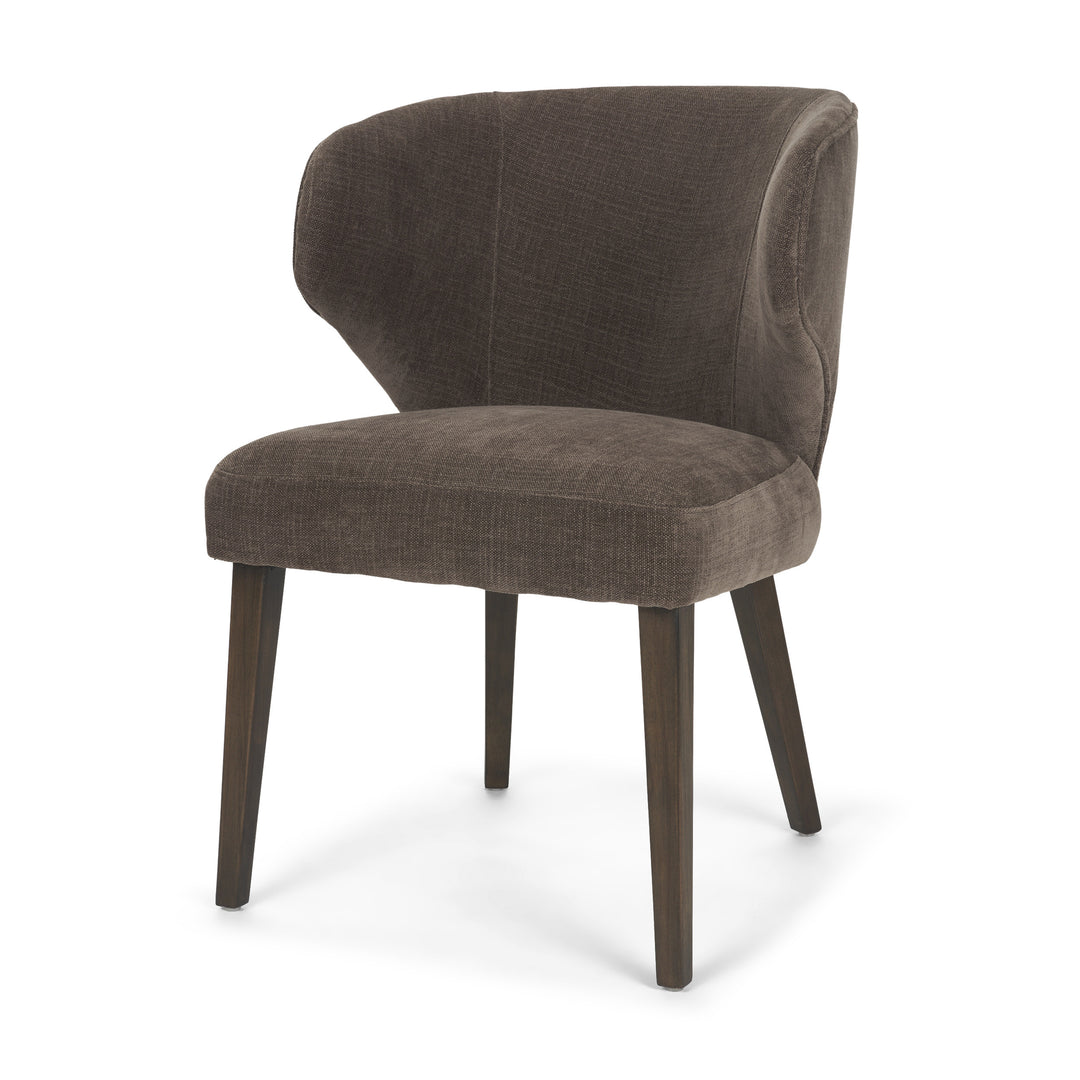 Niles Brown Fabric W/ Dark Brown Wooden Legs Wingback Dining Chair