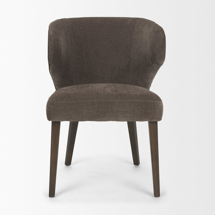 Niles Brown Fabric W/ Dark Brown Wooden Legs Wingback Dining Chair