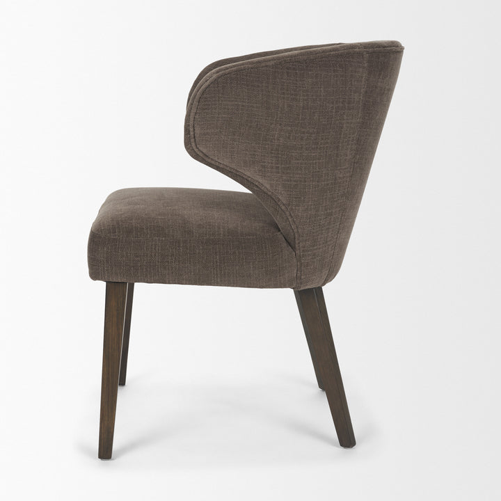 Niles Brown Fabric W/ Dark Brown Wooden Legs Wingback Dining Chair