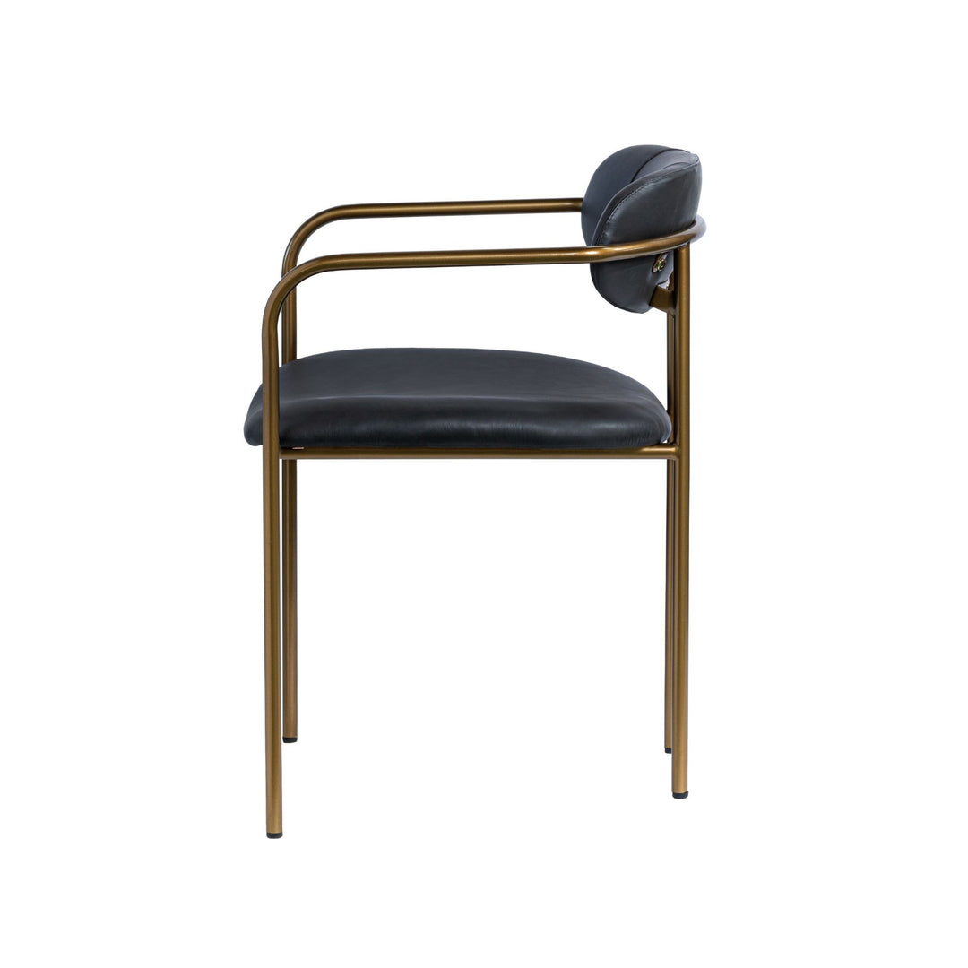 Parker Black Leather Seat Gold Metal Dining Chair