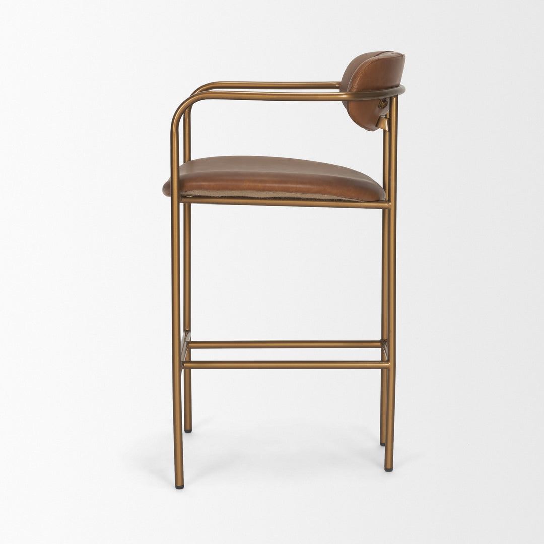 Parker Brown Leather Seat Gold Metal Counter Stool