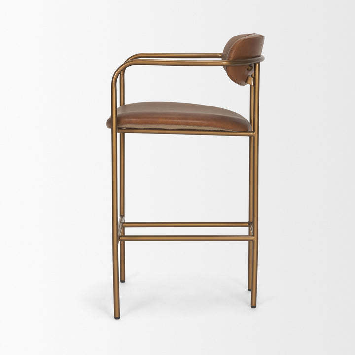 Parker Brown Leather Seat Gold Metal Counter Stool