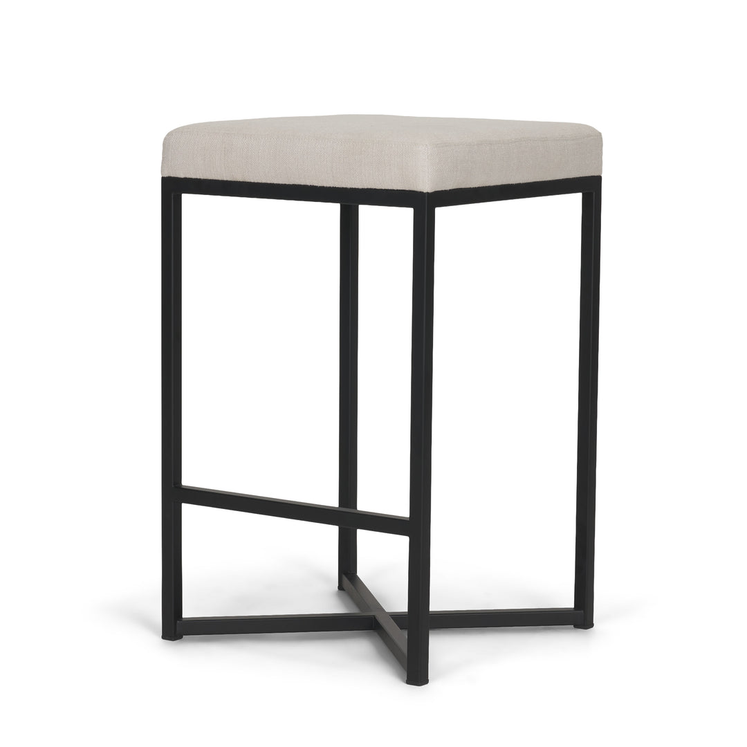 Frodo 26.5H Seat Height White Fabric Seat Black Metal Base Stool