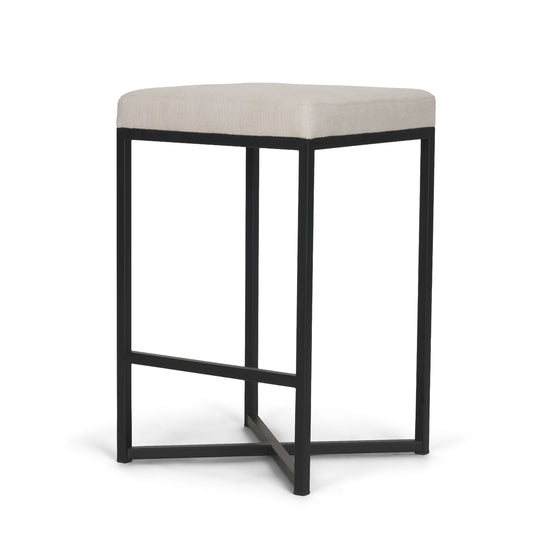 Frodo 26.5H Seat Height White Fabric Seat Black Metal Base Stool