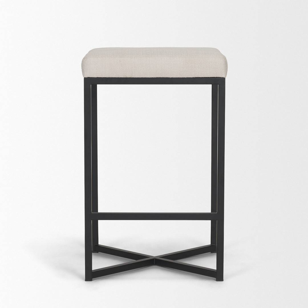 Frodo 26.5H Seat Height White Fabric Seat Black Metal Base Stool