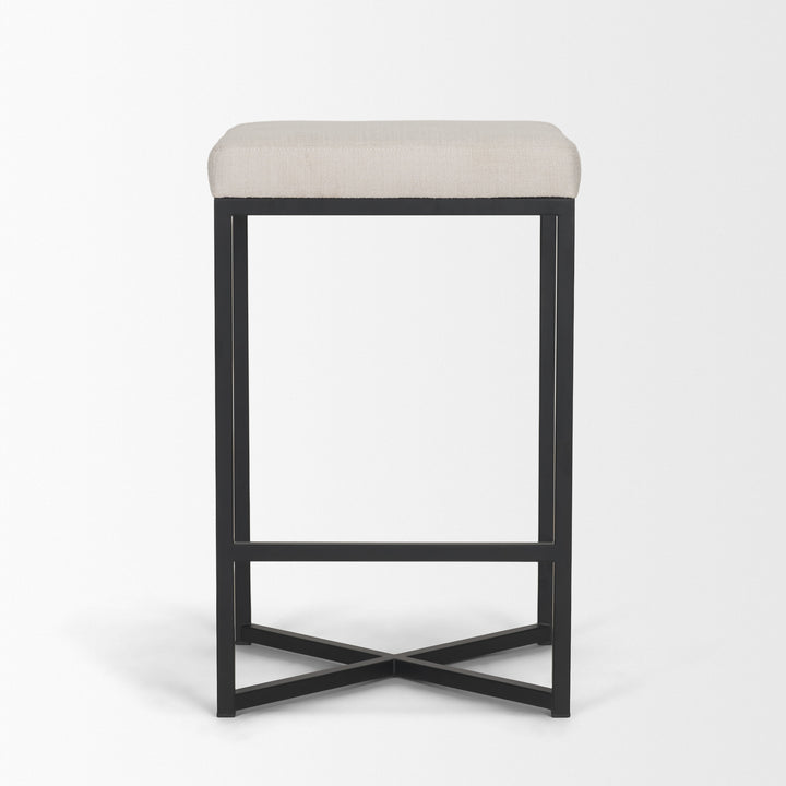 Frodo 26.5H Seat Height White Fabric Seat Black Metal Base Stool