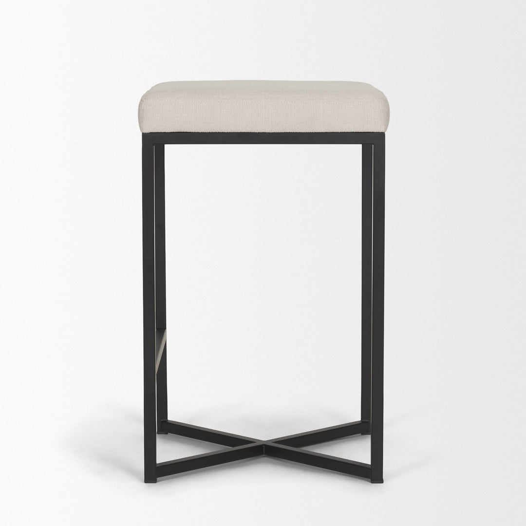 Frodo 26.5H Seat Height White Fabric Seat Black Metal Base Stool