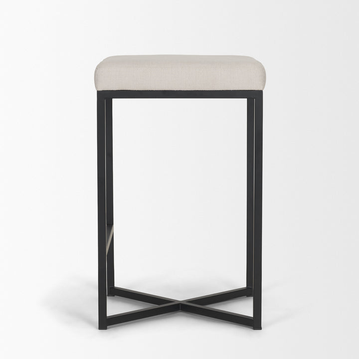 Frodo 26.5H Seat Height White Fabric Seat Black Metal Base Stool