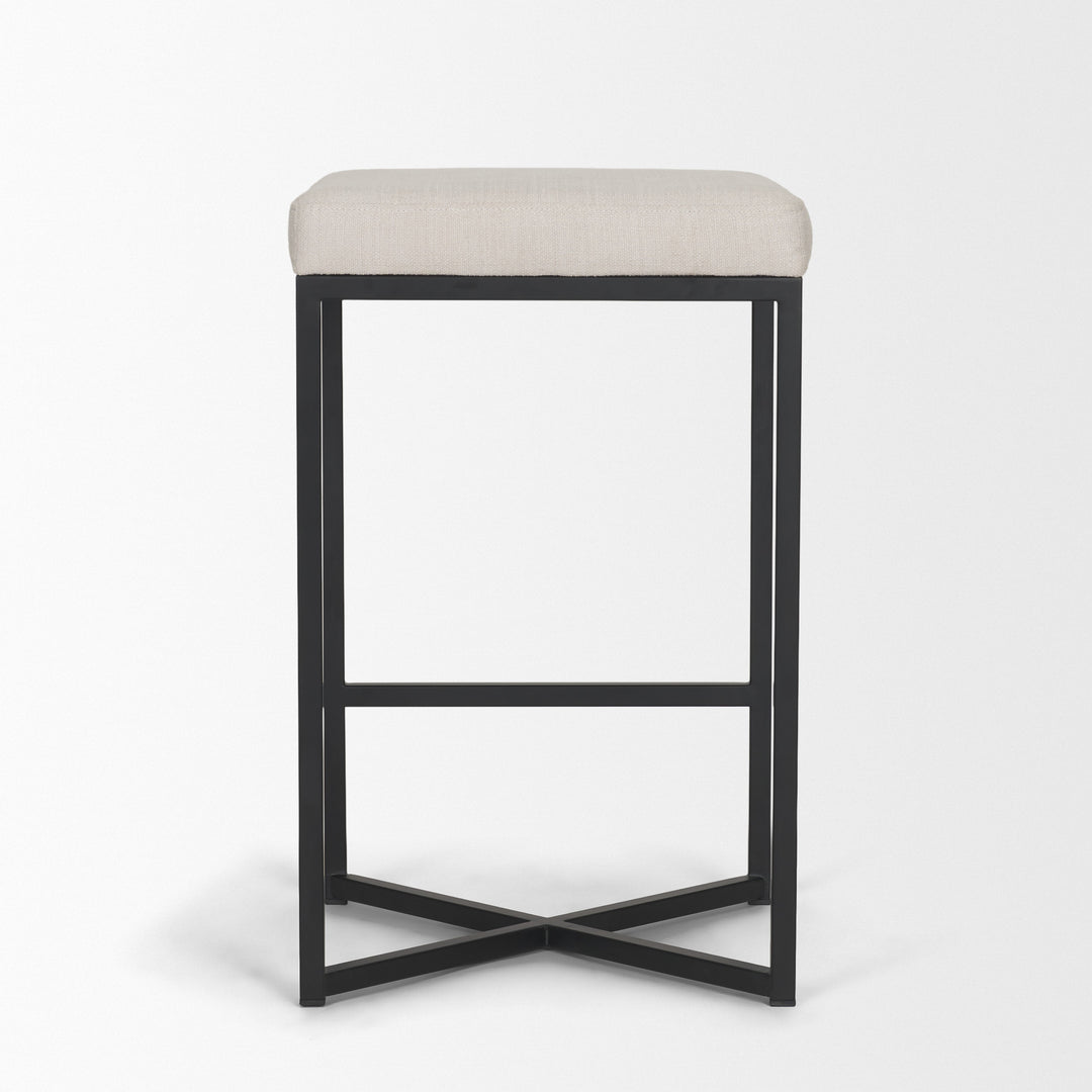 Frodo 26.5H Seat Height White Fabric Seat Black Metal Base Stool