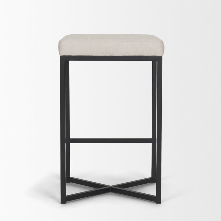 Frodo 26.5H Seat Height White Fabric Seat Black Metal Base Stool