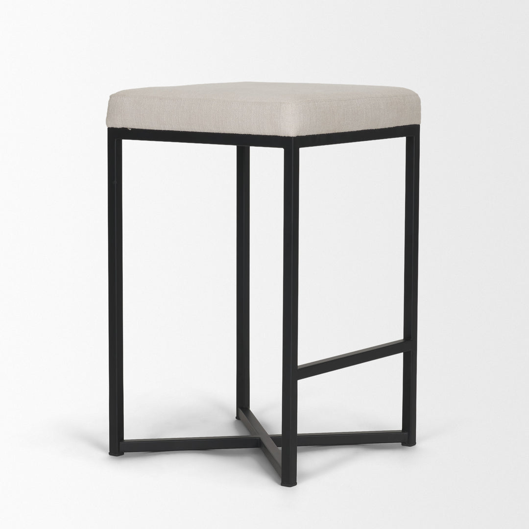 Frodo 26.5H Seat Height White Fabric Seat Black Metal Base Stool