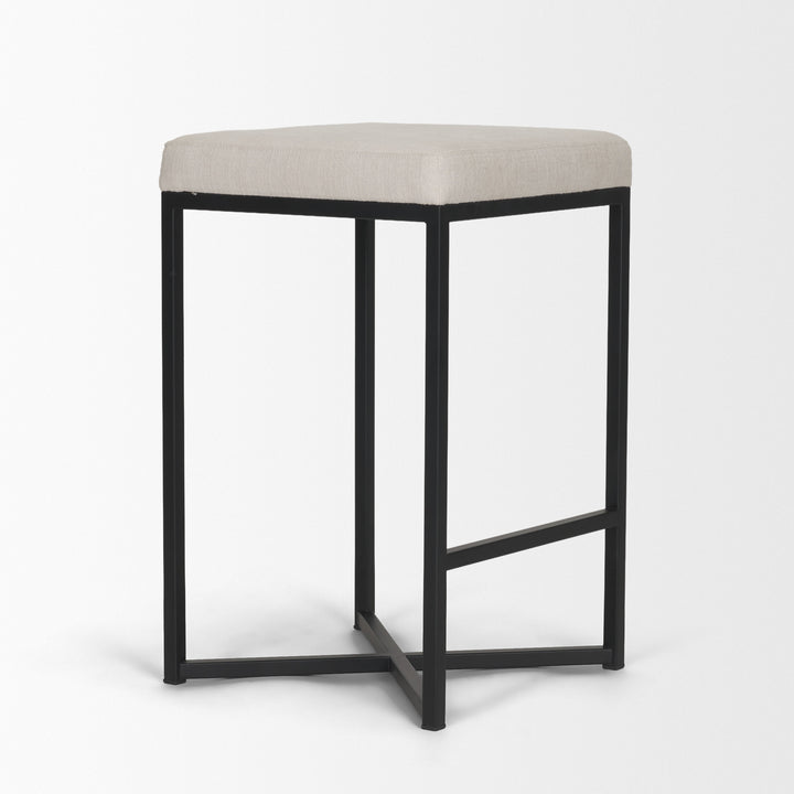 Frodo 26.5H Seat Height White Fabric Seat Black Metal Base Stool