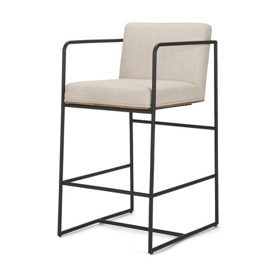 Stamford 36.5" Light Beige Upholstered Seat w/ Wood Back, Metal Frame Counter Stool