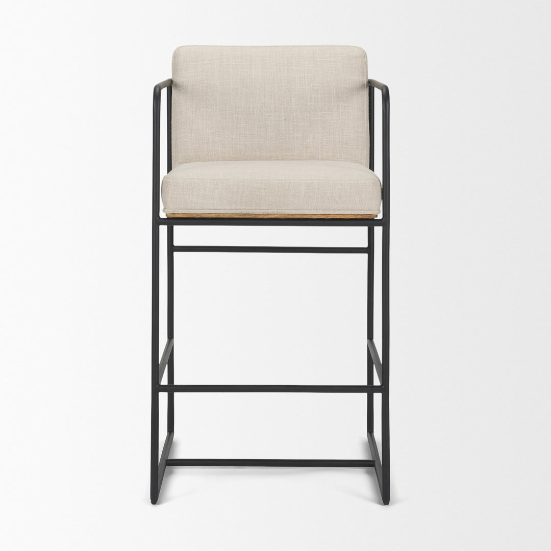 Stamford 36.5" Light Beige Upholstered Seat w/ Wood Back, Metal Frame Counter Stool