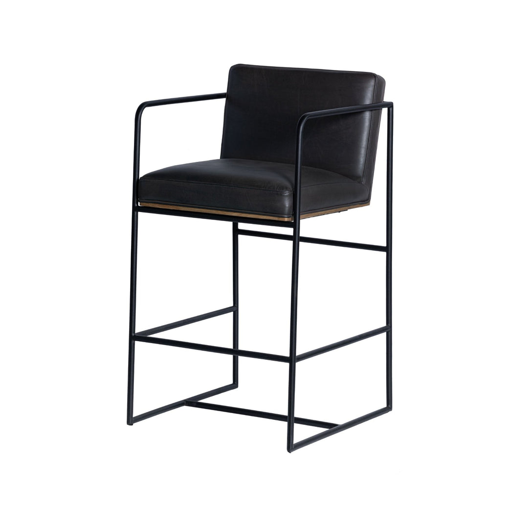 Stamford 36" Total Height Black Leather Seat w/ Wood Back Metal Counter Stool