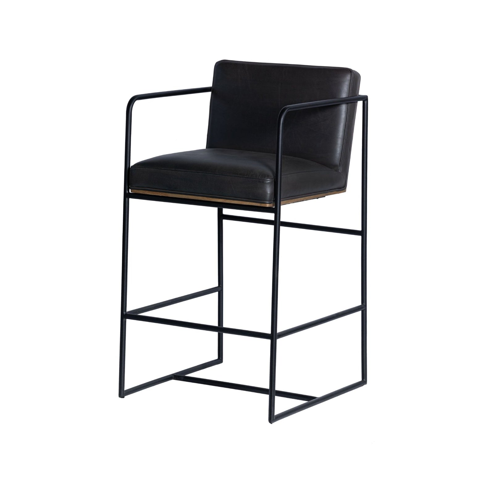 Stamford 36" Total Height Black Leather Seat w/ Wood Back Metal Counter Stool