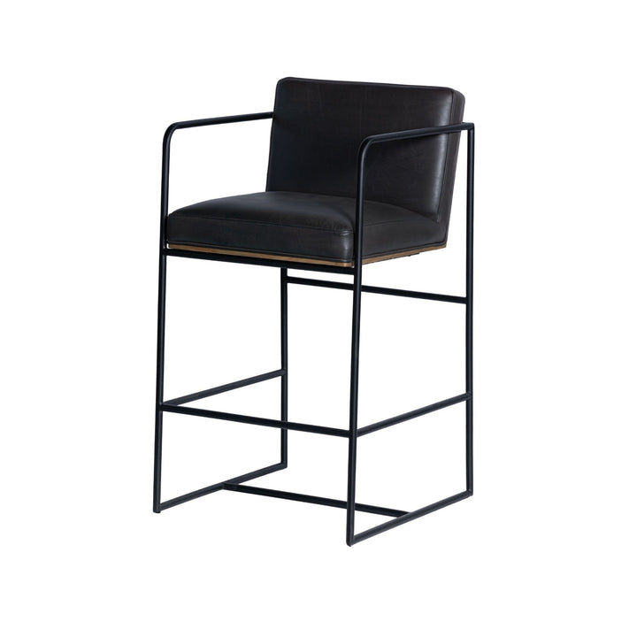 Stamford 36" Total Height Black Leather Seat w/ Wood Back Metal Counter Stool