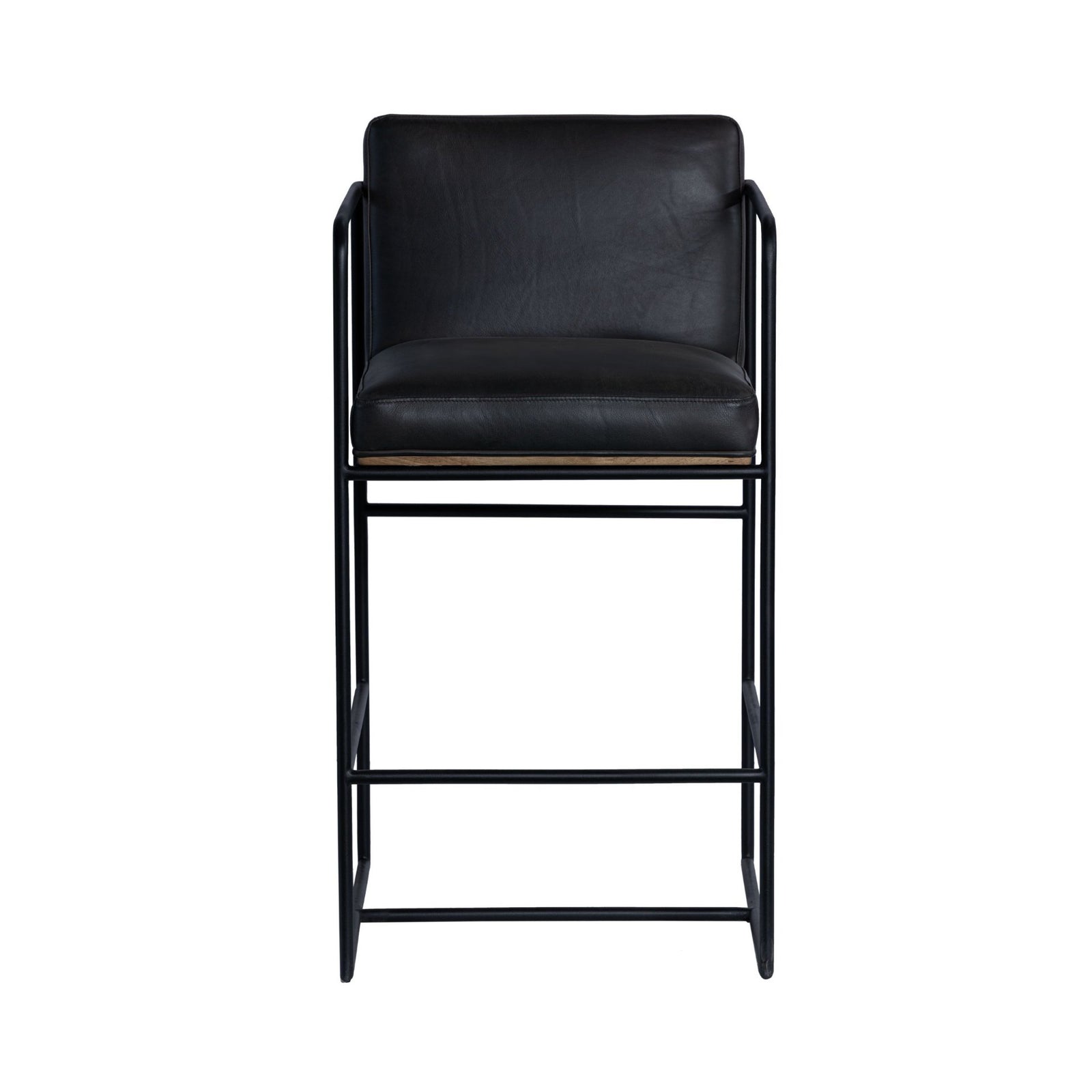 Stamford 36" Total Height Black Leather Seat w/ Wood Back Metal Counter Stool
