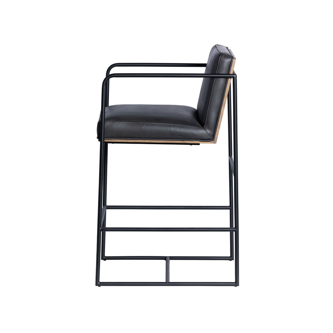 Stamford 36" Total Height Black Leather Seat w/ Wood Back Metal Counter Stool