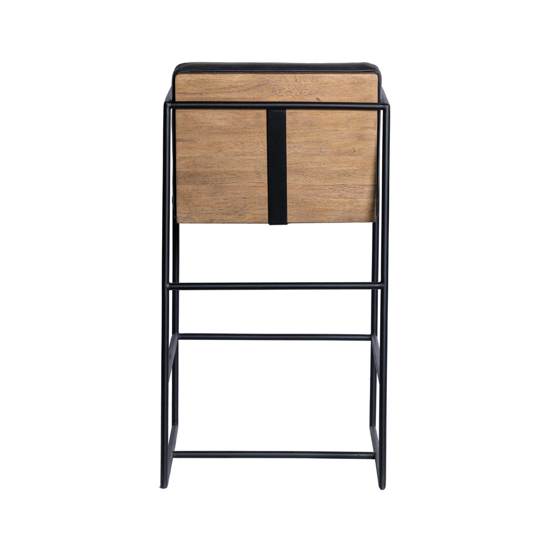 Stamford 36" Total Height Black Leather Seat w/ Wood Back Metal Counter Stool