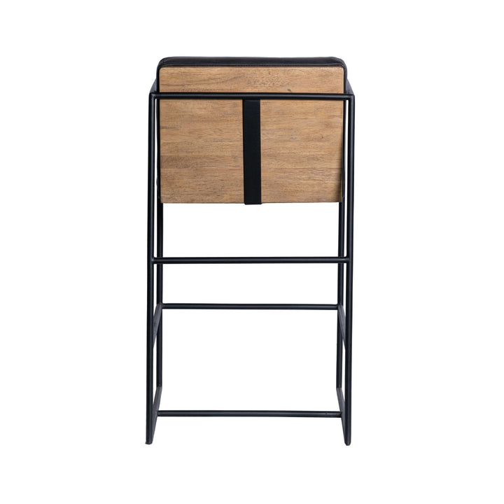 Stamford 36" Total Height Black Leather Seat w/ Wood Back Metal Counter Stool