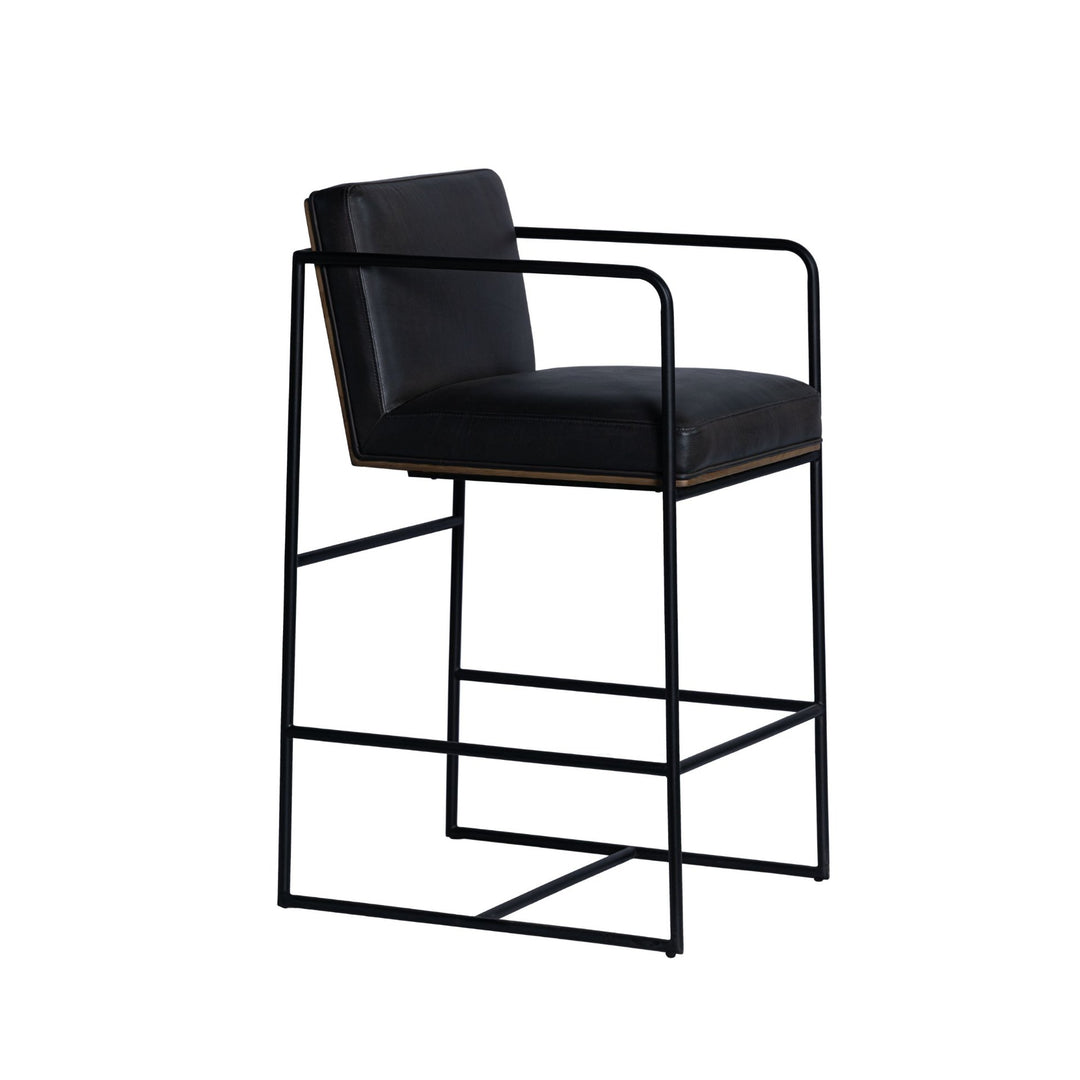 Stamford 36" Total Height Black Leather Seat w/ Wood Back Metal Counter Stool