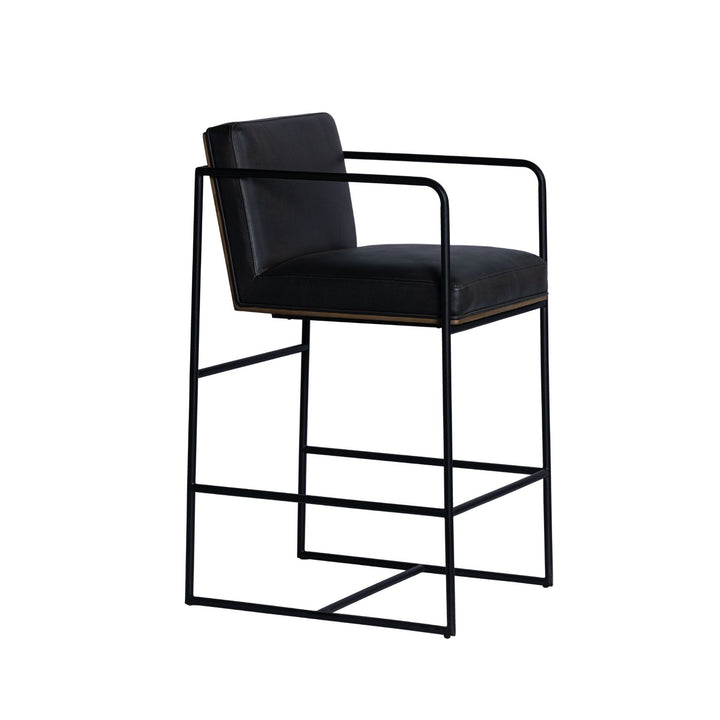 Stamford 36" Total Height Black Leather Seat w/ Wood Back Metal Counter Stool